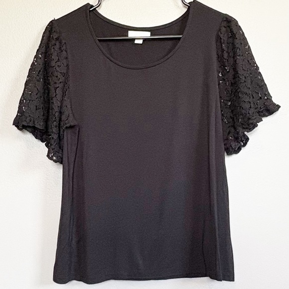 4/25$ 14th & Union Women’s Black Flutter Lace Sleeve Blouse Size Small - Picture 1 of 7